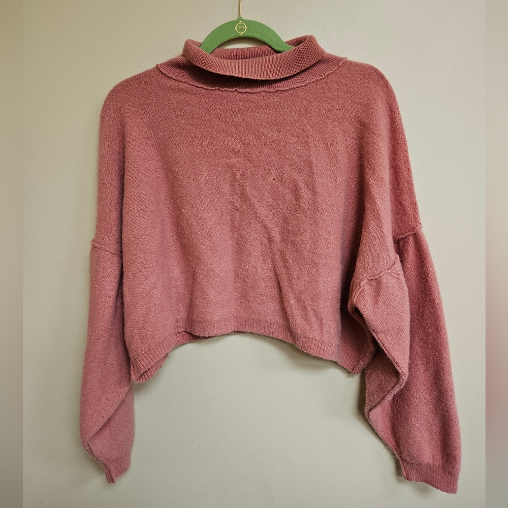 Free People M Cashmere Pullover Sweater Cropped Balloon Sleeves Pink